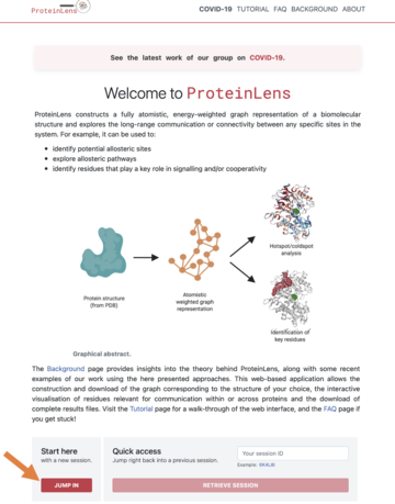 Screenshot of the Protein Lens homepage